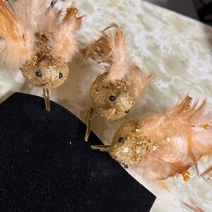 Gold Sequin Bird Holliday Tree Clip Ornaments